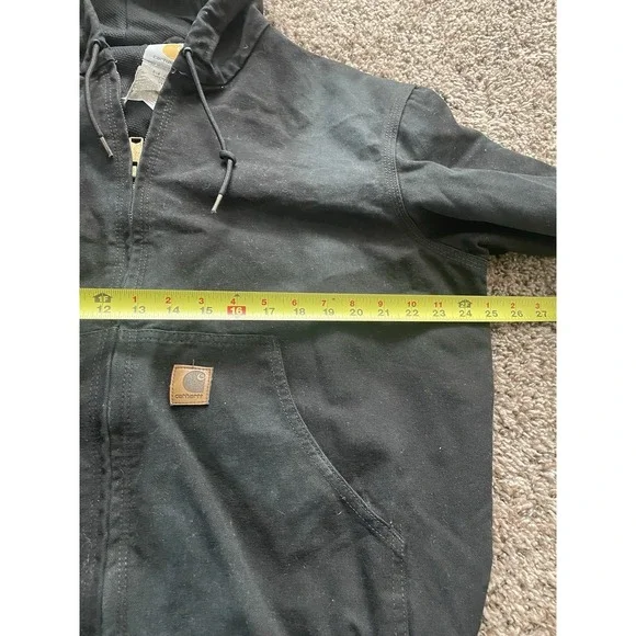 Carhartt Canvas Hooded Coat Logo Black Jacket Lined L J25 DKB - Picture 6 of 8